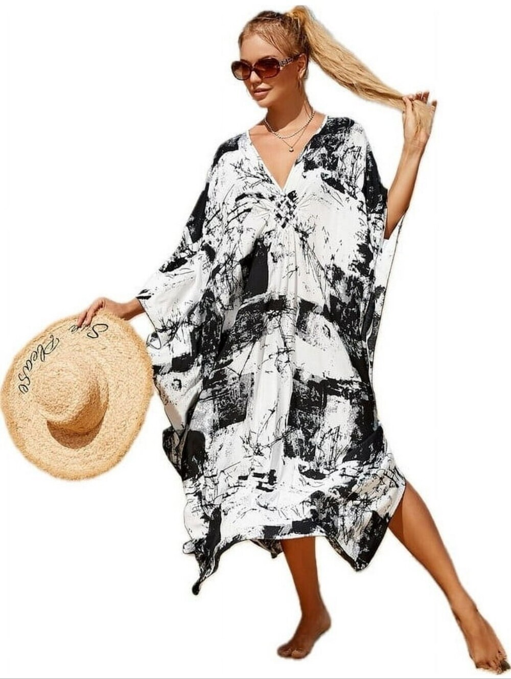 Ink Painting Kaftan Beach Cover Up Swimsuit Loungewear